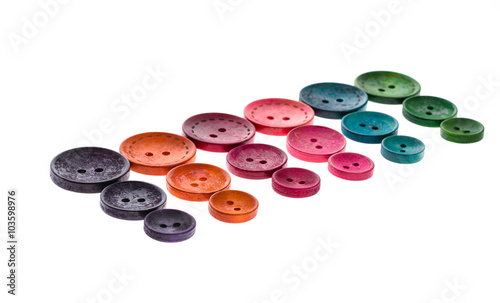 Different color and size round circular shaped sewing buttons in