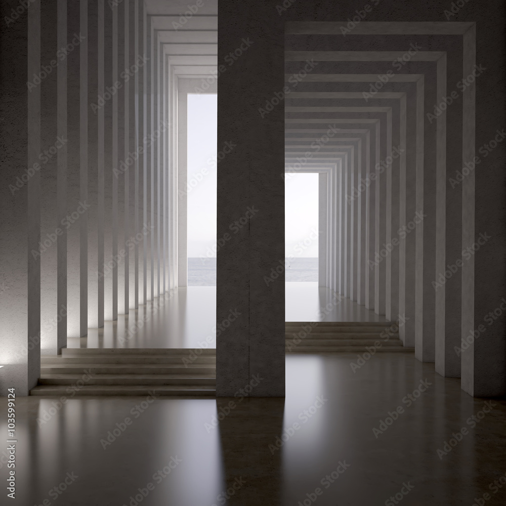 Obraz premium 3d rendering. dark blank interior scene concrete wall