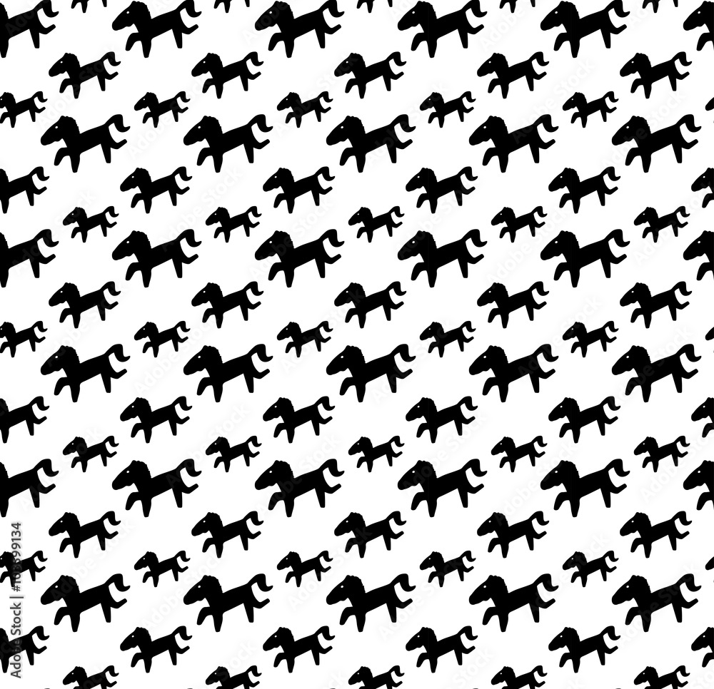 Horse pattern illustration seamless black and white color isolated on white background