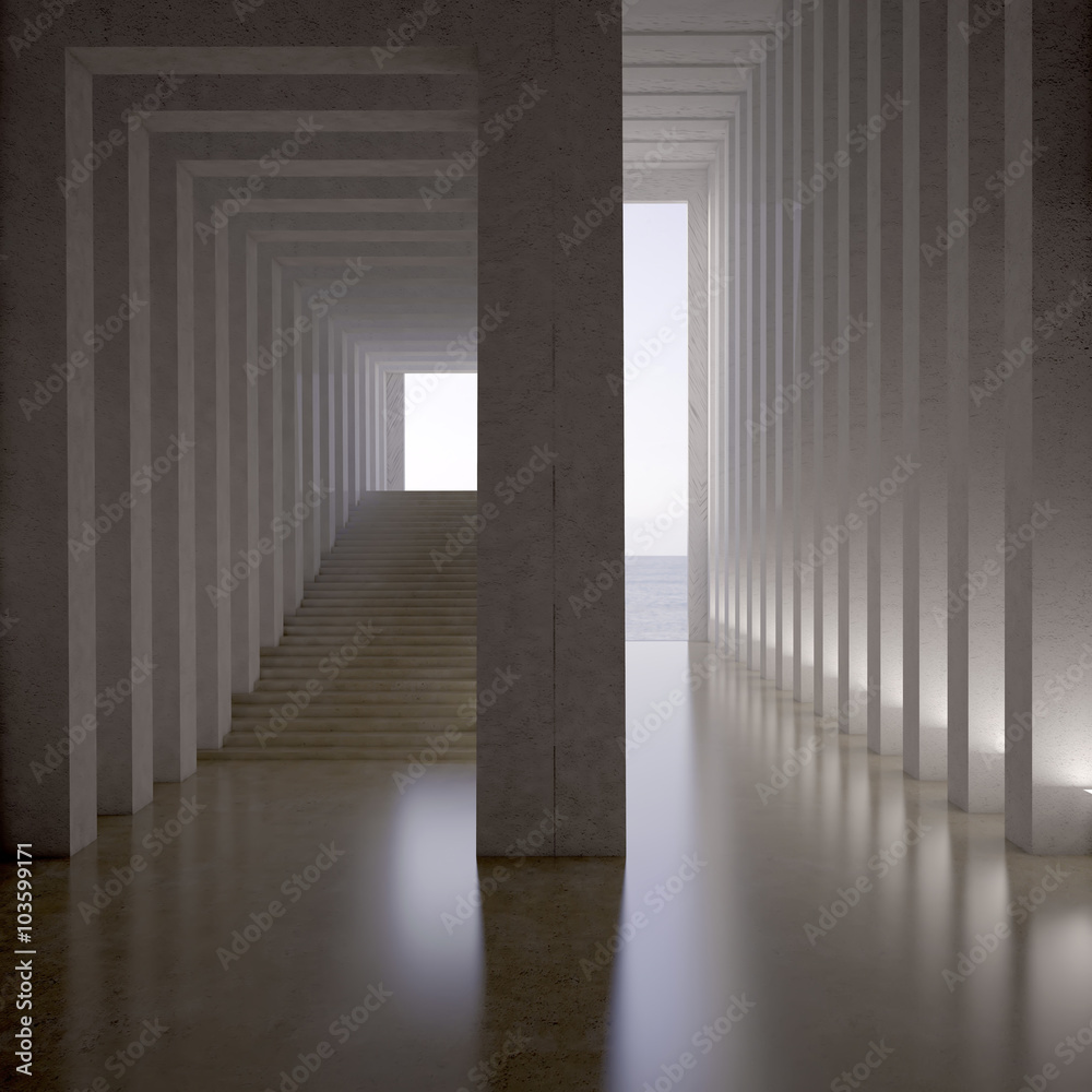 Fototapeta premium Renderowanie 3d. ciemne puste wnętrze sceny betonowej ściany