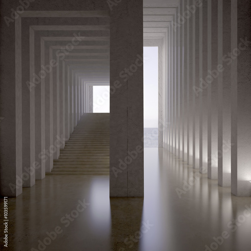 3d rendering. dark blank interior scene concrete wall