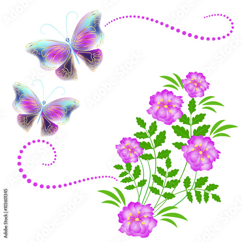 Flowers ornament with butterflies