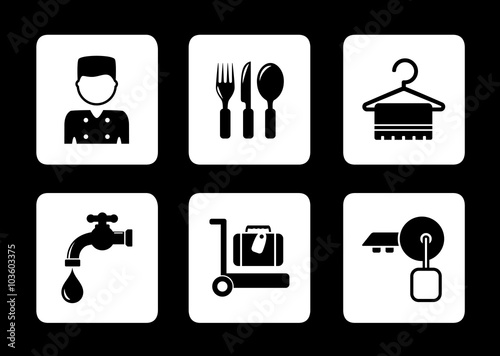 hotel icons on black background