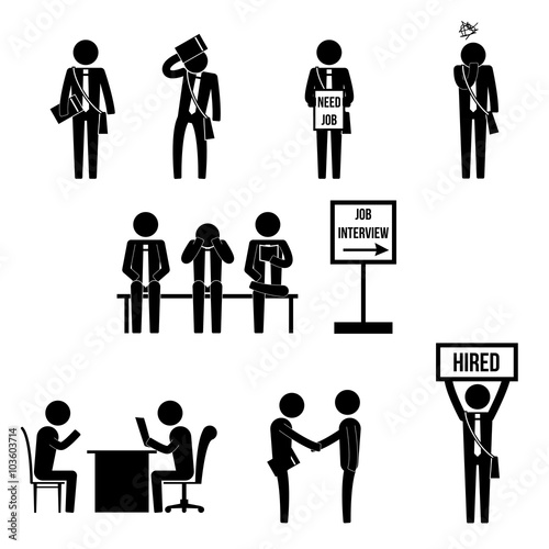 men jobless worker worrying before job interview and get hired icon sign pictogram vector symbol