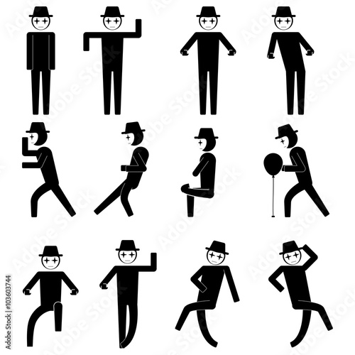 mime doing various gesture and doing performance icon sign symbol vector pictogram