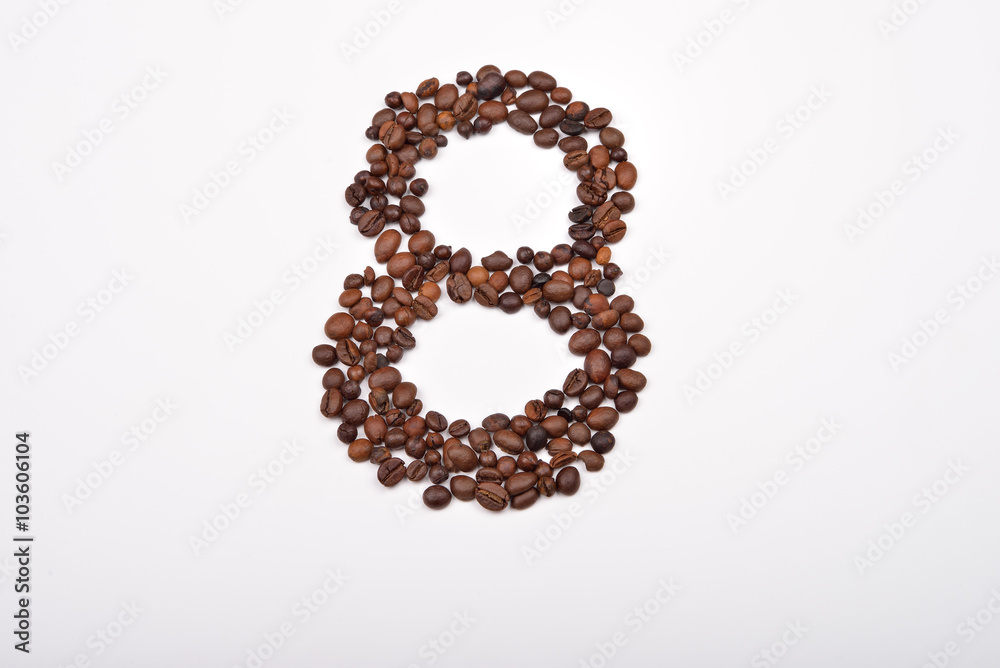 Number eight from coffee beans isolated on white background. Lov Number eight from coffee beans isolated on white background. Lov