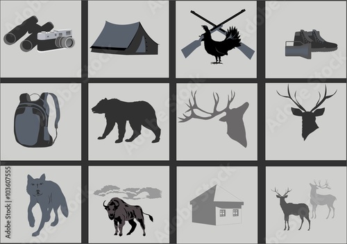 Hunting icons set
