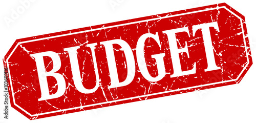 budget red square vintage grunge isolated sign
