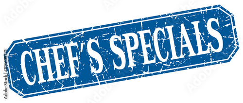 chef's specials blue square vintage grunge isolated sign