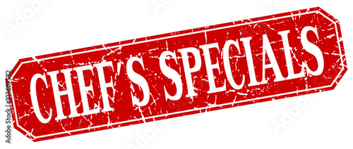 chef's specials red square vintage grunge isolated sign
