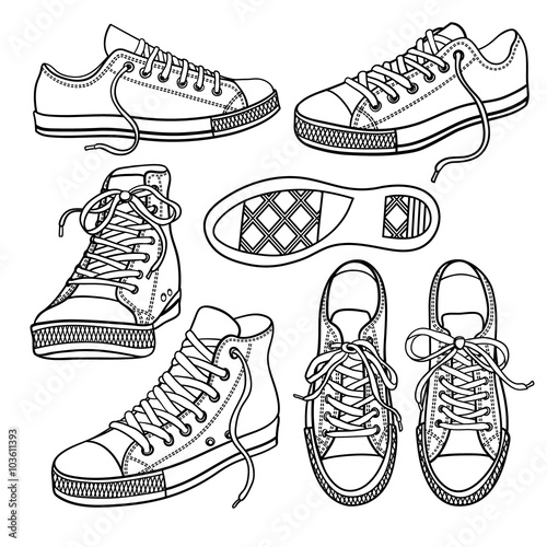 Vector set of bright sneakers isolated on white