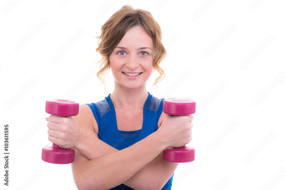 junge frau hat spaß am training mit hanteln junge frau hat spaß am training mit hanteln