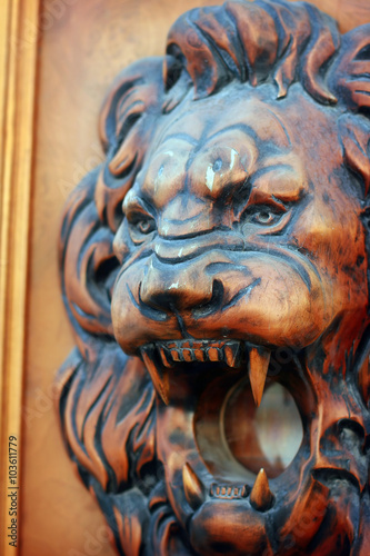 Wooden relief of lion