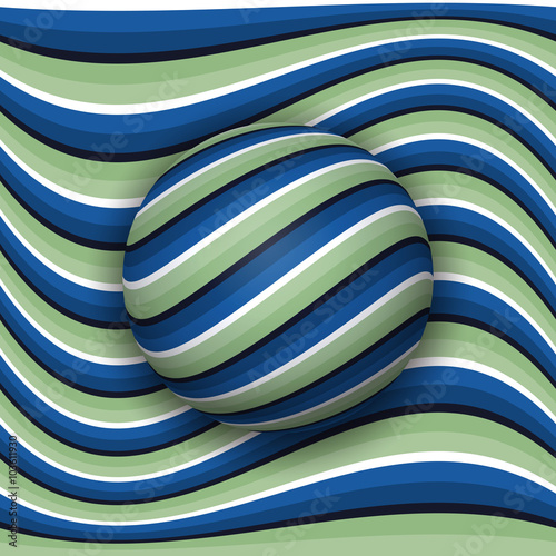 Striped ball rolling along the striped surface. Abstract vector optical illusion illustration. Extravagant background and tile of seamless wallpaper.