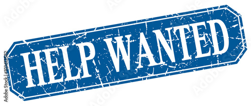 help wanted blue square vintage grunge isolated sign