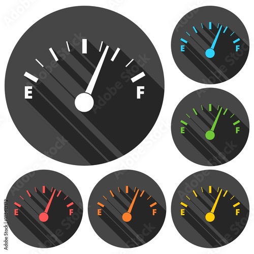 Gas tank illustration icons set with long shadow