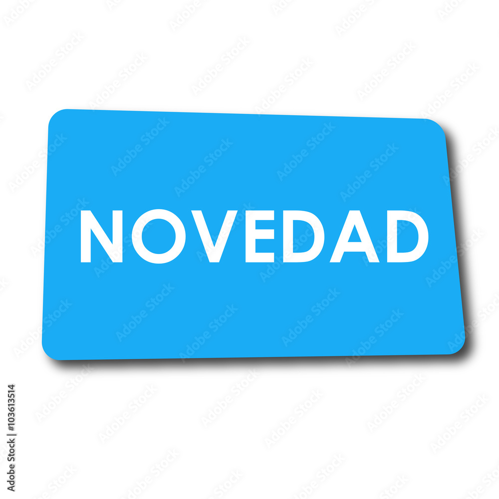 Icono plano NOVEDAD en rectangulo azul con sombra Icono plano NOVEDAD en rectangulo azul con sombra