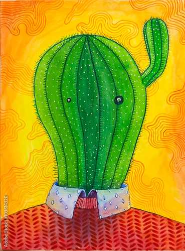 Mr Cactus colorful watercolor artwork photo