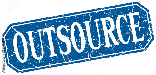 outsource blue square vintage grunge isolated sign