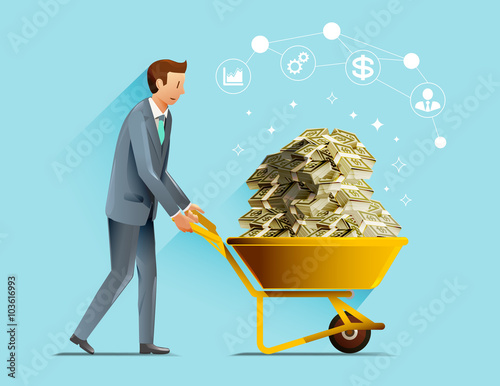 Businessman earned a lot of money from his business.Successful in business investment.Most of the investment.Profit for the year.Business investment carefully.Graphic design and vector EPS 10.