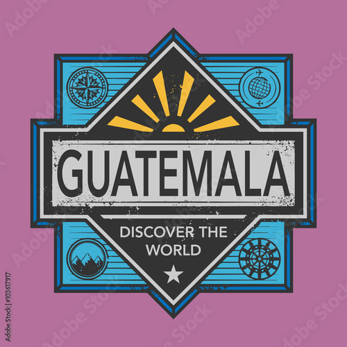 Stamp or vintage emblem with text Guatemala, Discover the World