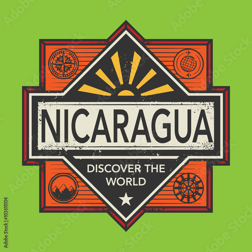 Stamp or vintage emblem with text Nicaragua, Discover the World