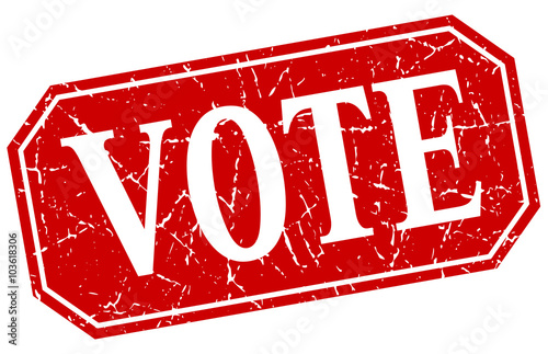 vote red square vintage grunge isolated sign