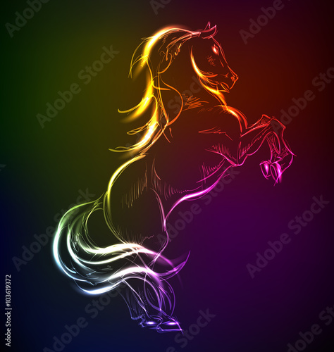 Horses. Hand-drawn neon illustration