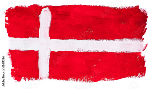 Нарисованный разноцветными красками флаг Дании