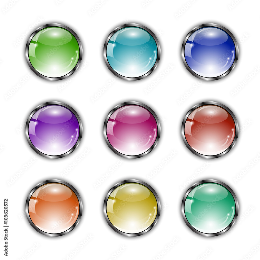 Shiny colorful buttons set with glass effect Shiny colorful buttons set with glass effect