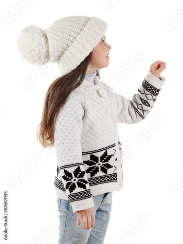 Little girl with raised han...