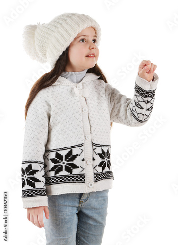Little girl with raised han...