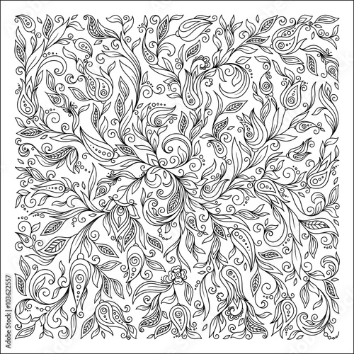 Pattern for coloring book. Ethnic  floral  retro  doodle element