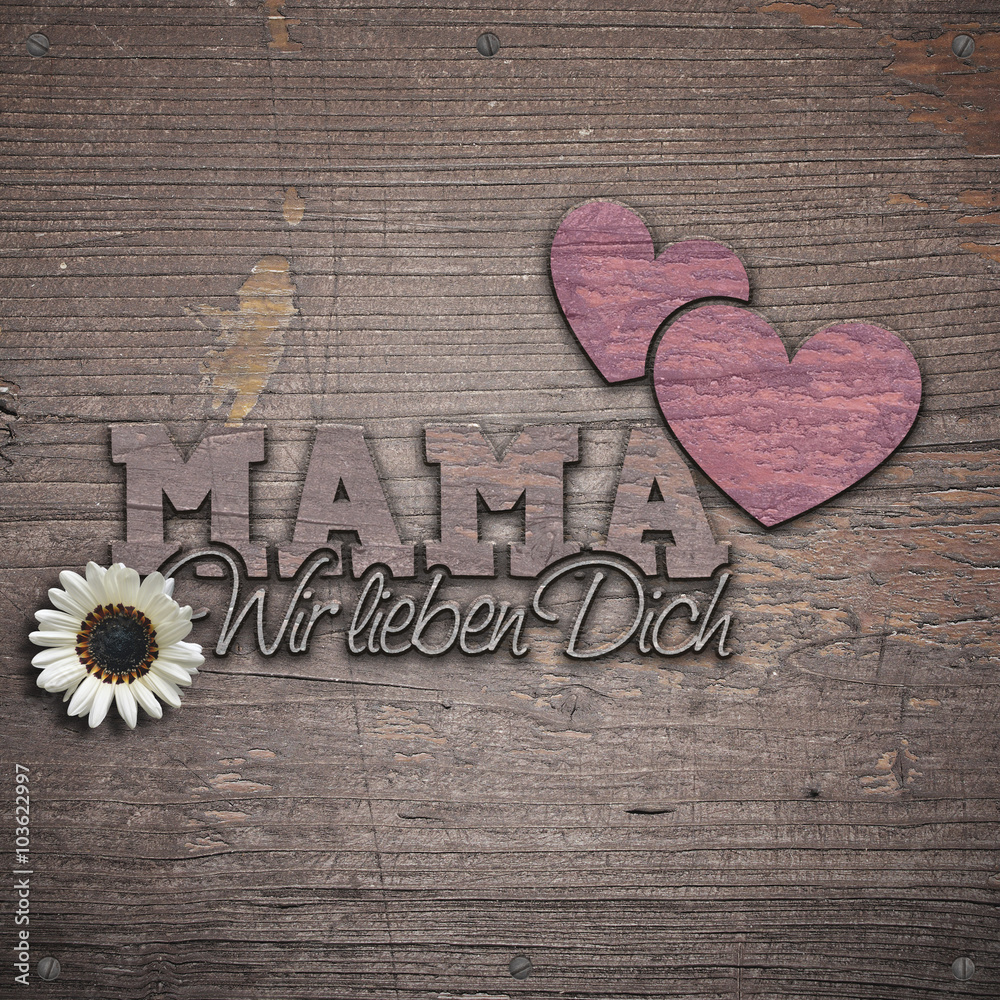 Mama wir lieben Dich Typo Holzschild Niete StockIllustration