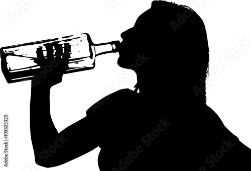 Silhouette of an alcoholic woman with a bottle