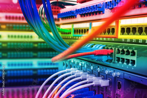 Network switch and ethernet cables,Data Center Concept.