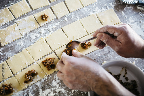 Cooking fresh ravioli to eat