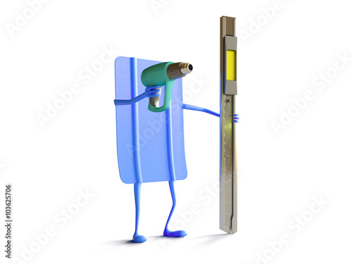 Car wrapping squeegee character isolated photo