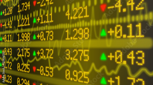 Stock market ticker wall in yellow photo
