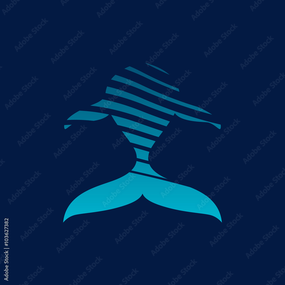 Fototapeta premium Blue whale strips logo sign on dark background