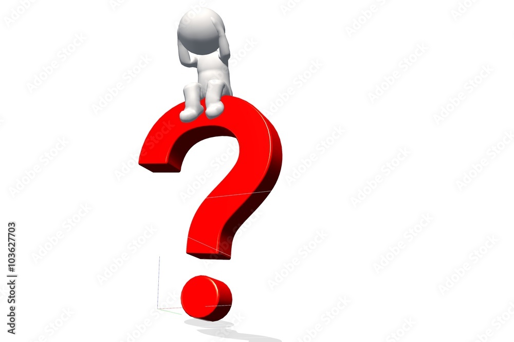 3d man thinking with red question marks over white background 3d man thinking with red question marks over white background