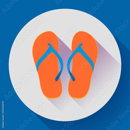 Beach sandals or slippers icon with long shadow. Flat design style.