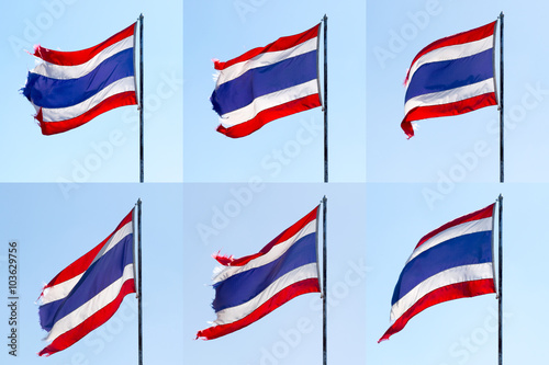 Thailand flag flying on top flagstaff set