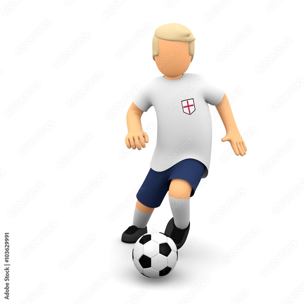 Englische Fußballer lauft mit dem Ball