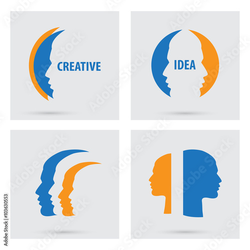 Man profile silhouette icons set isolated. Vector colorful portraits of people. Flat graphic style. Concept illustration creative idea,  logo design