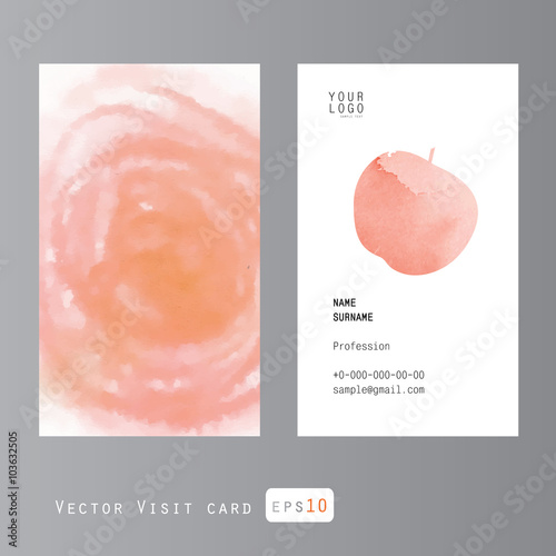 watercolor apple visit card