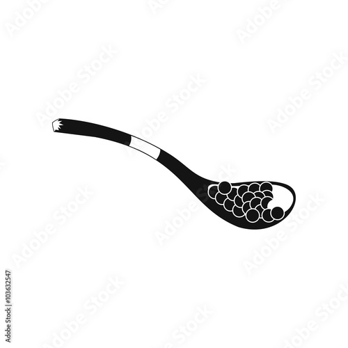 Black caviar in spoon icon, simple style 