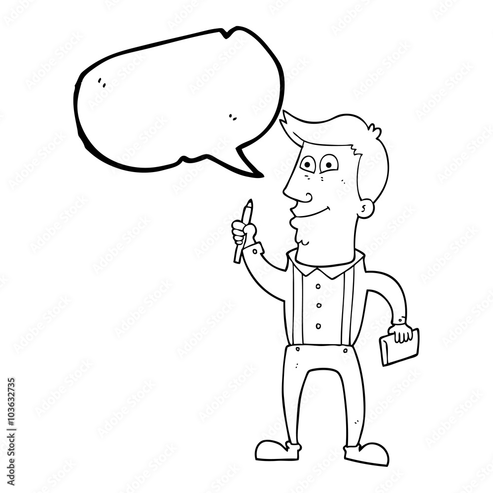 speech bubble cartoon man with notebook and pen speech bubble cartoon man with notebook and pen