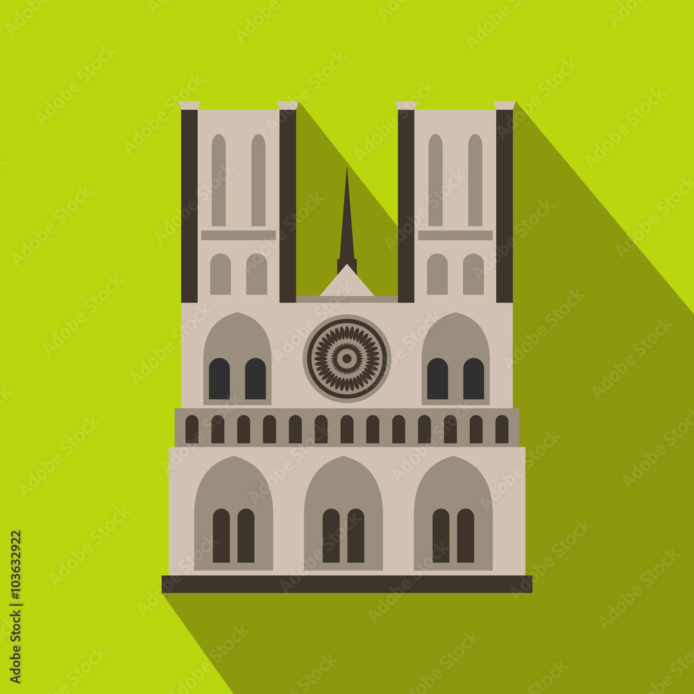 Norte Dame Cathedral, Paris icon, flat style 