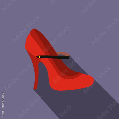 Red high heel shoes icon, flat style